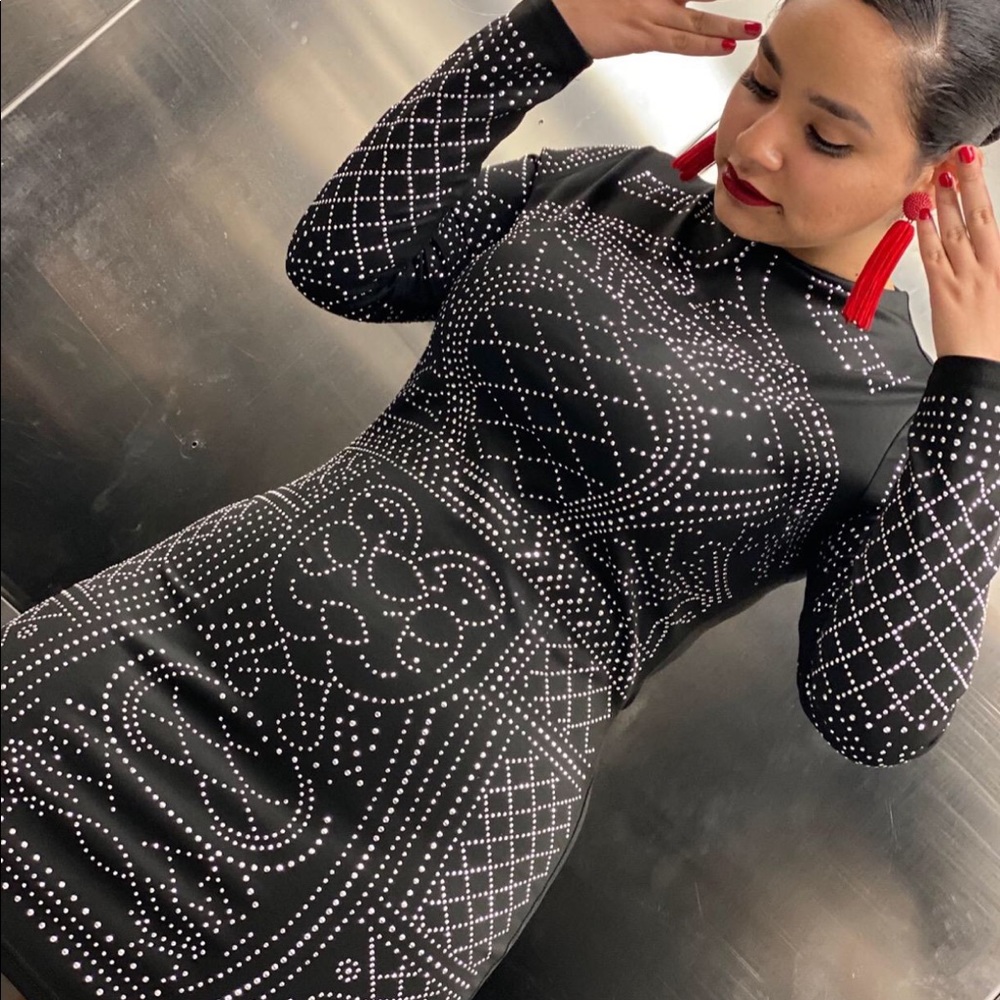 Long Sleeve Rhinestone Embellished Vintage Cocktail Dress - Picture 1 of 9